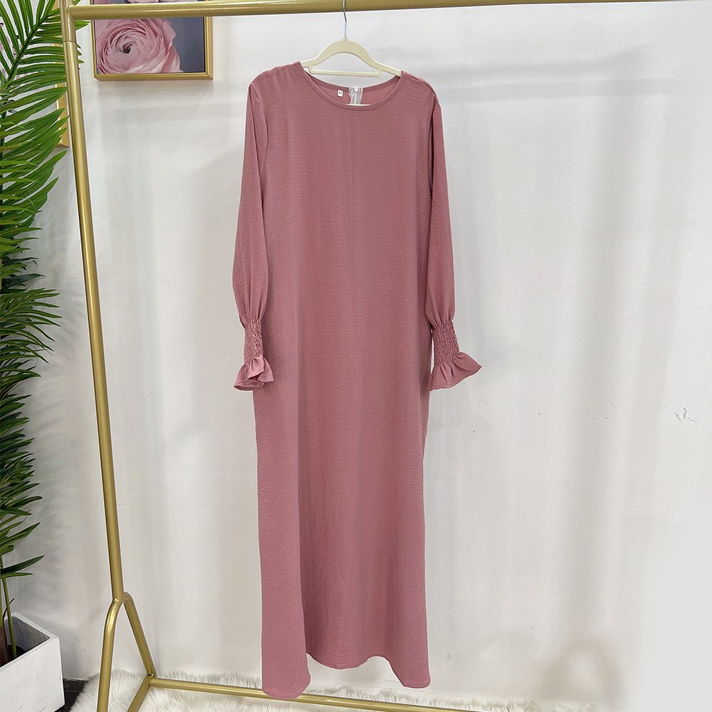 Abaya à Manches Élastiquées | Abaya Unie en Crêpe avec Manche Élastiquée (MA107)