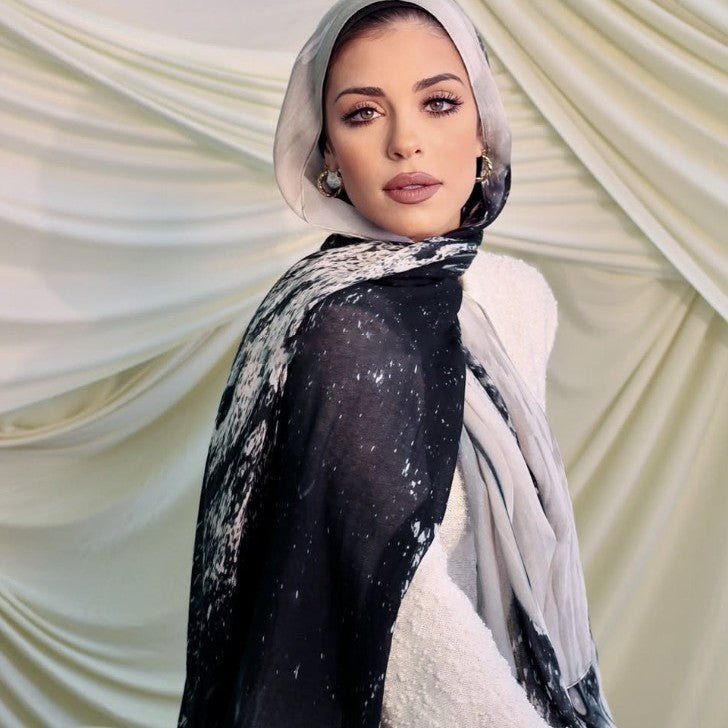 Hijab en coton artistique aquarelle avec motifs floraux peints (MH144)