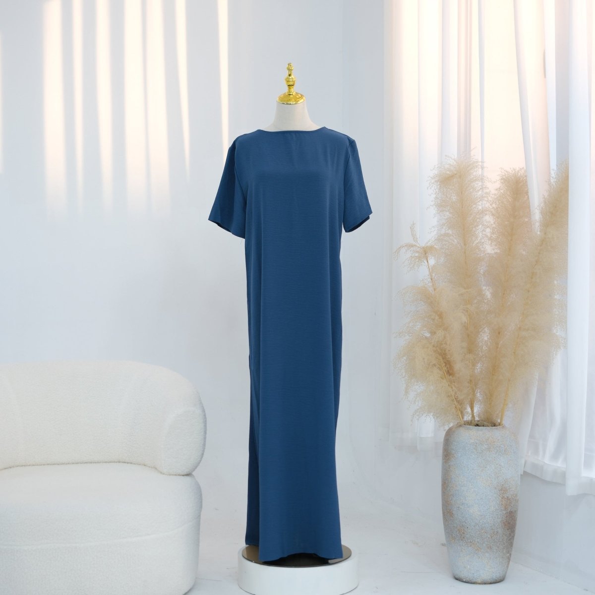 Robe Basique Froissée en Soie Glacée (MA392)