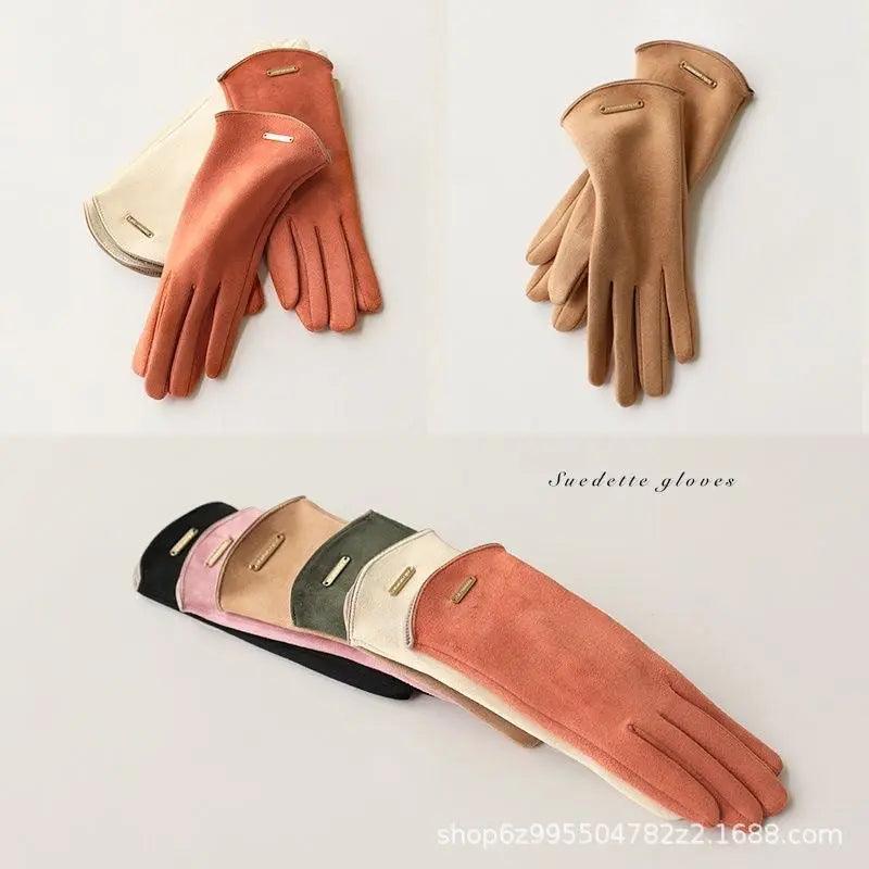 MAC058 Gants tactiles unisexes en suédine, doublés de fausse fourrure, chauds pour l'hiver