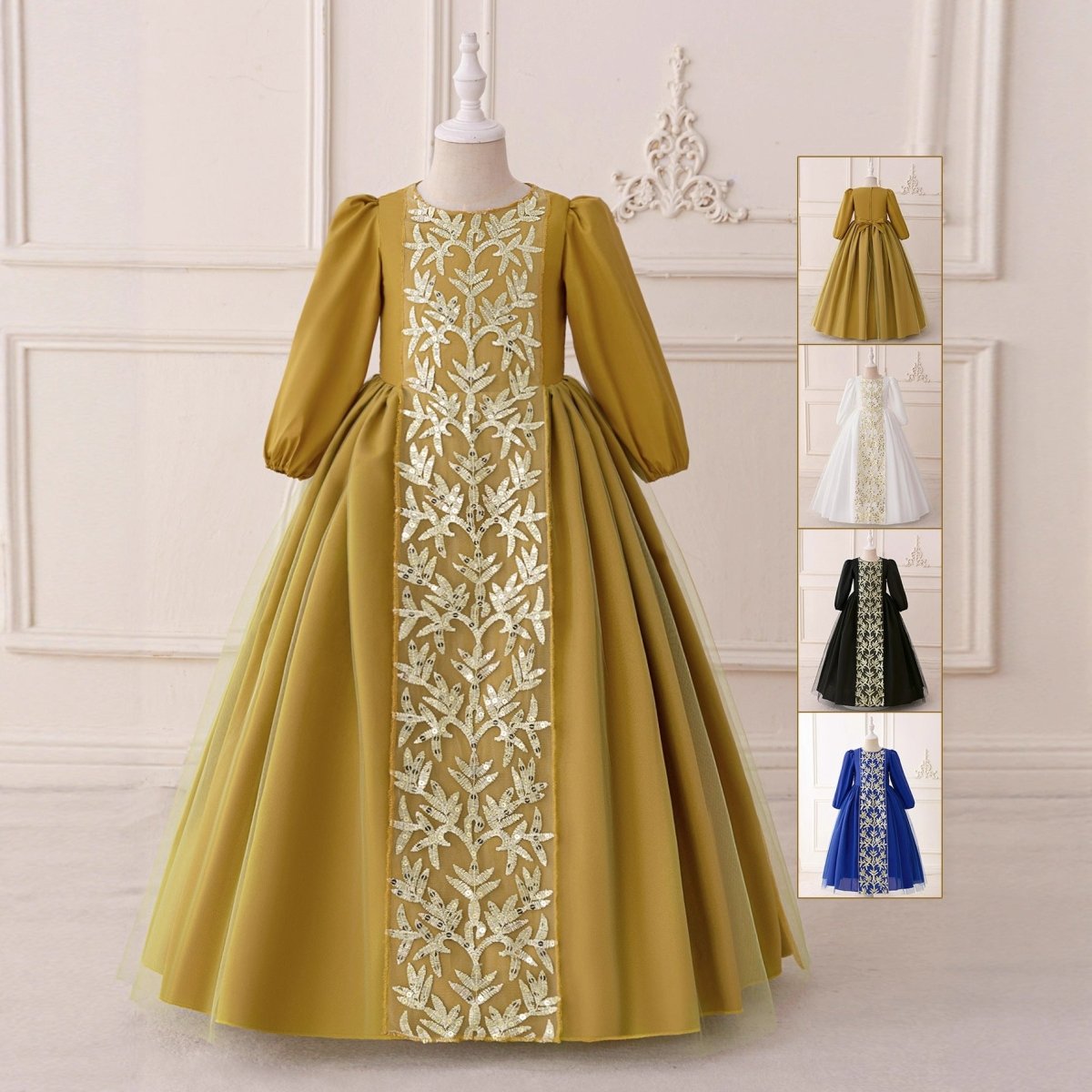 Robe Princesse Brodée pour Fillette avec Surjupe en Tulle (MKG022)