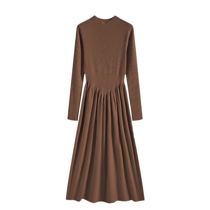 Robe Maxi en Tricot Côtelé Élégante | Robe Pull Col Montant Coupe Trapèze (MS173)