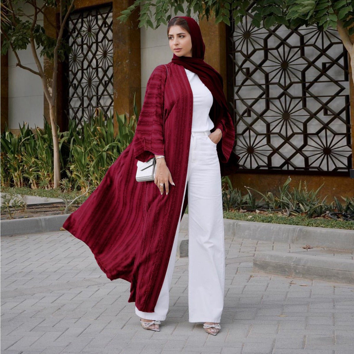 Cardigan Abaya Tricoté Vintage | Veste Longue Ouverte Modeste pour Femme (MOA217)