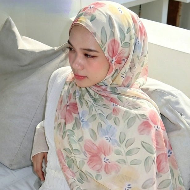 Foulard Hijab Léger Imprimé Floral Aquarelle (MH246)