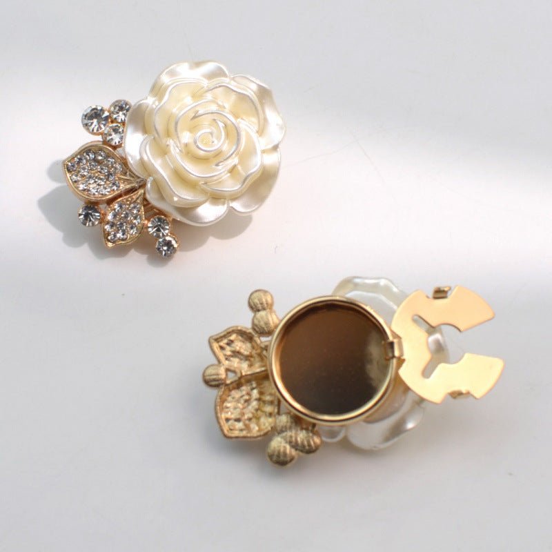 Boutons de manchette Pearl Rose | Clips décoratifs feuille en strass (MAC360)