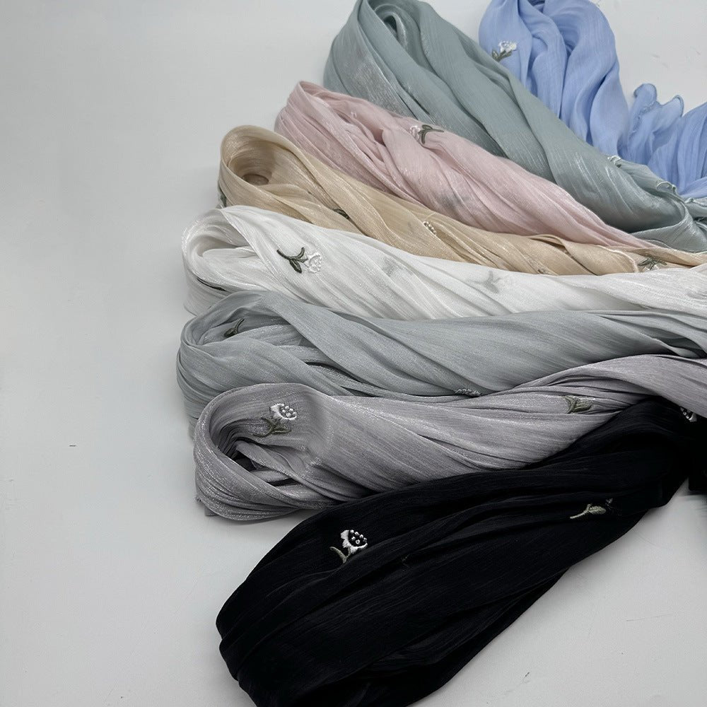 MH080 Hijab en crêpe brodé, respirant et rafraîchissant