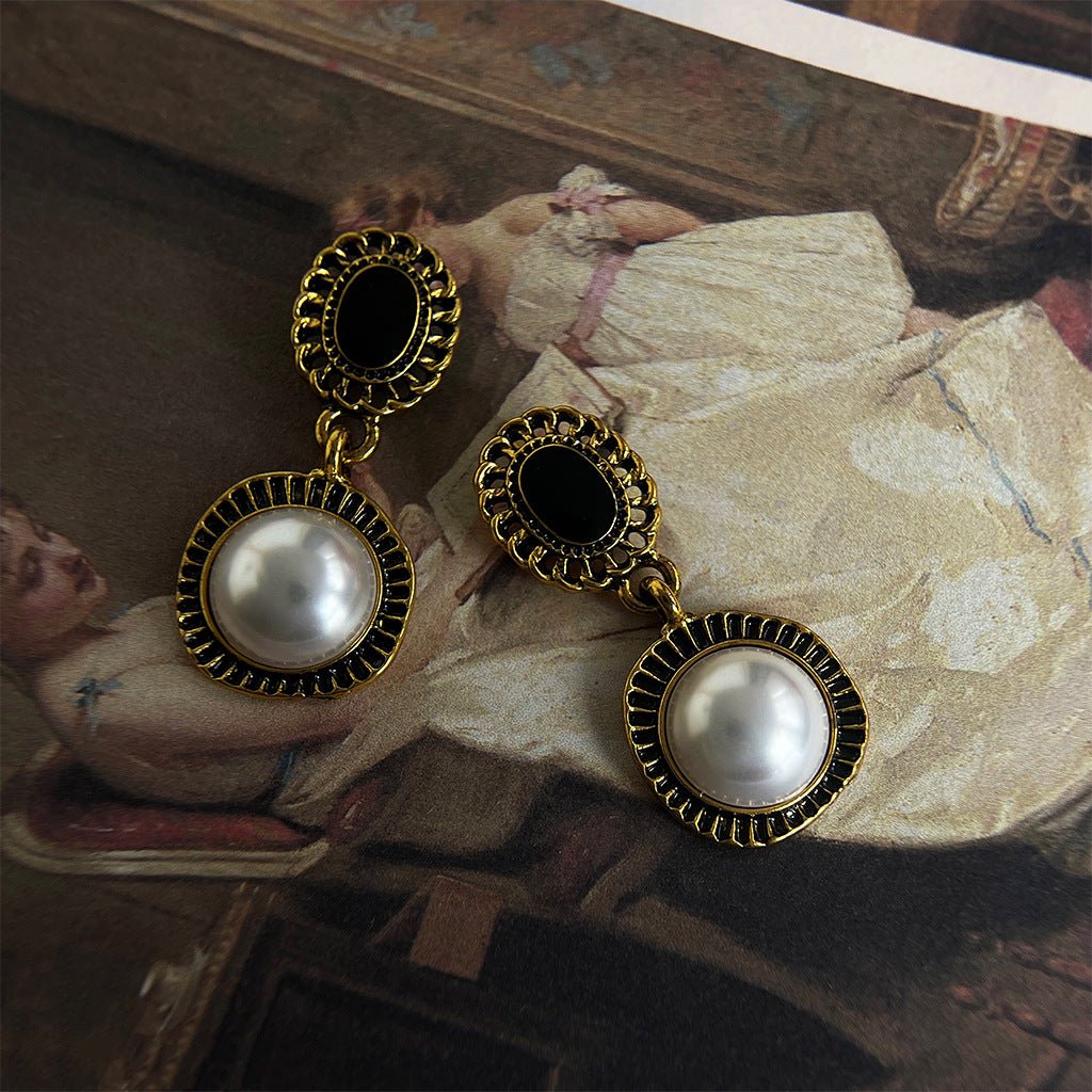 Boucles d'oreilles Medieval Black Gold Distressed Pearl(MAC199)