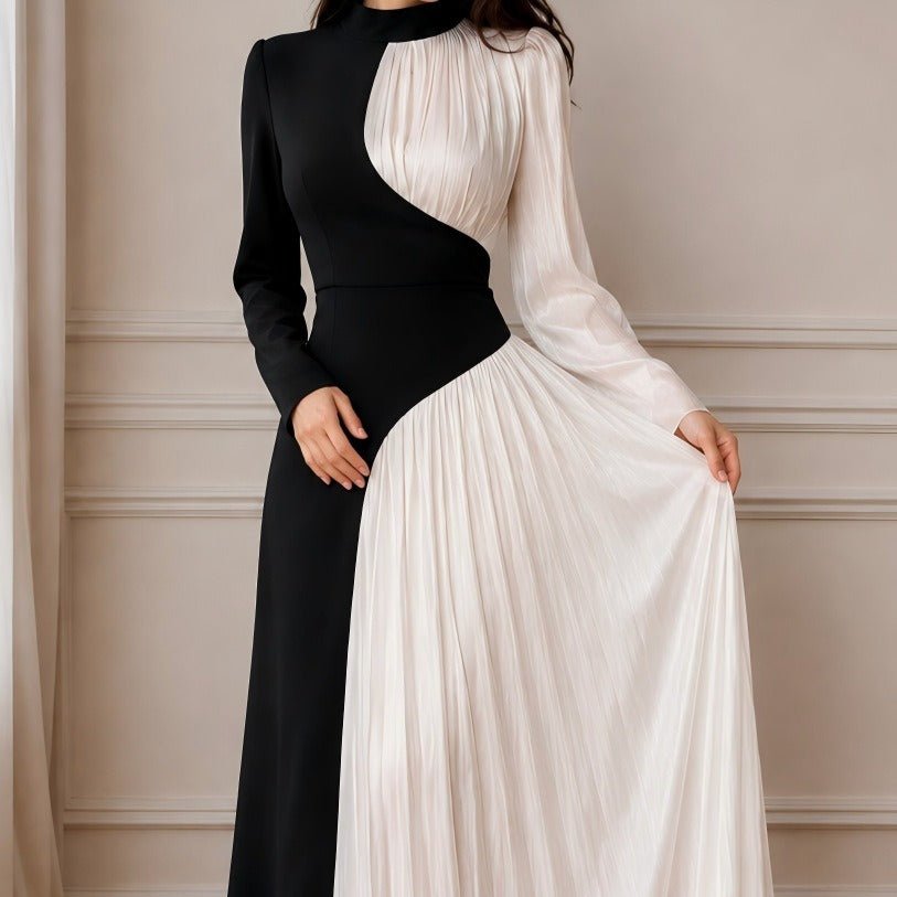 Robe Maxi Plissée Bicolore (MS504)