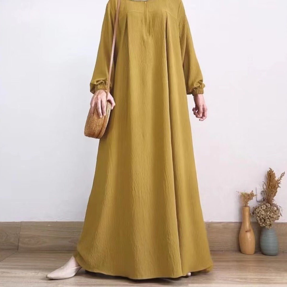 Robe Bubble Sleeve Automne Luxueuse Musulmane | Robe Modeste avec Fermeture Éclair (MA255)
