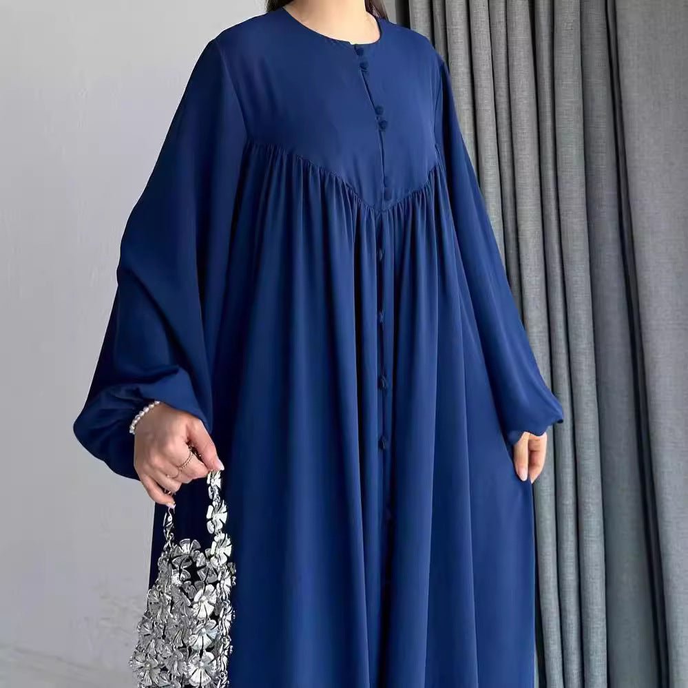 Abaya Musulmane Ample à Manches Fluides et Boutonnée (MA174)