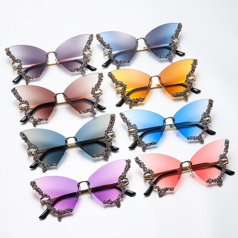 Lunettes de soleil MAC116 grande monture haut de gamme sertie de strass papillon anti-UV