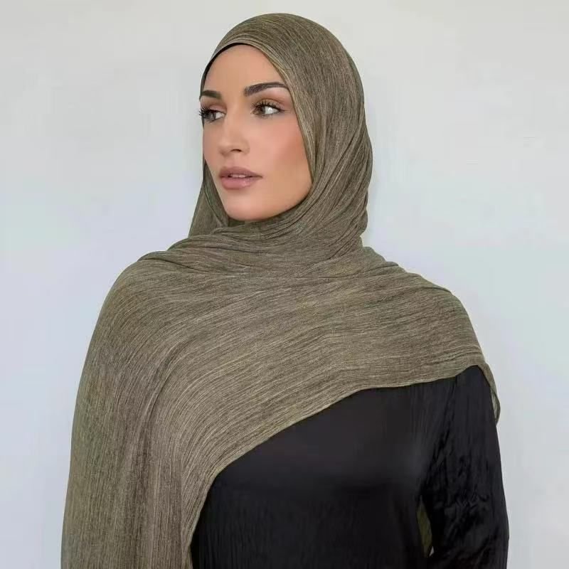 Hijab en Rayonne Texturée Froissée Coloris Unis Hijab Enveloppant Respirant pour Femme (MH145)