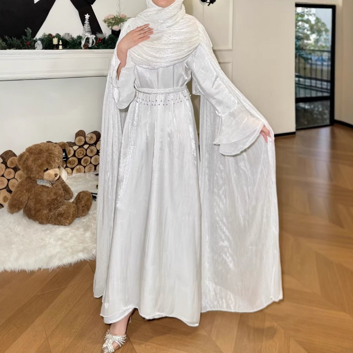 Robe Abaya Maxi à Manches Cape Plissées (MA430)