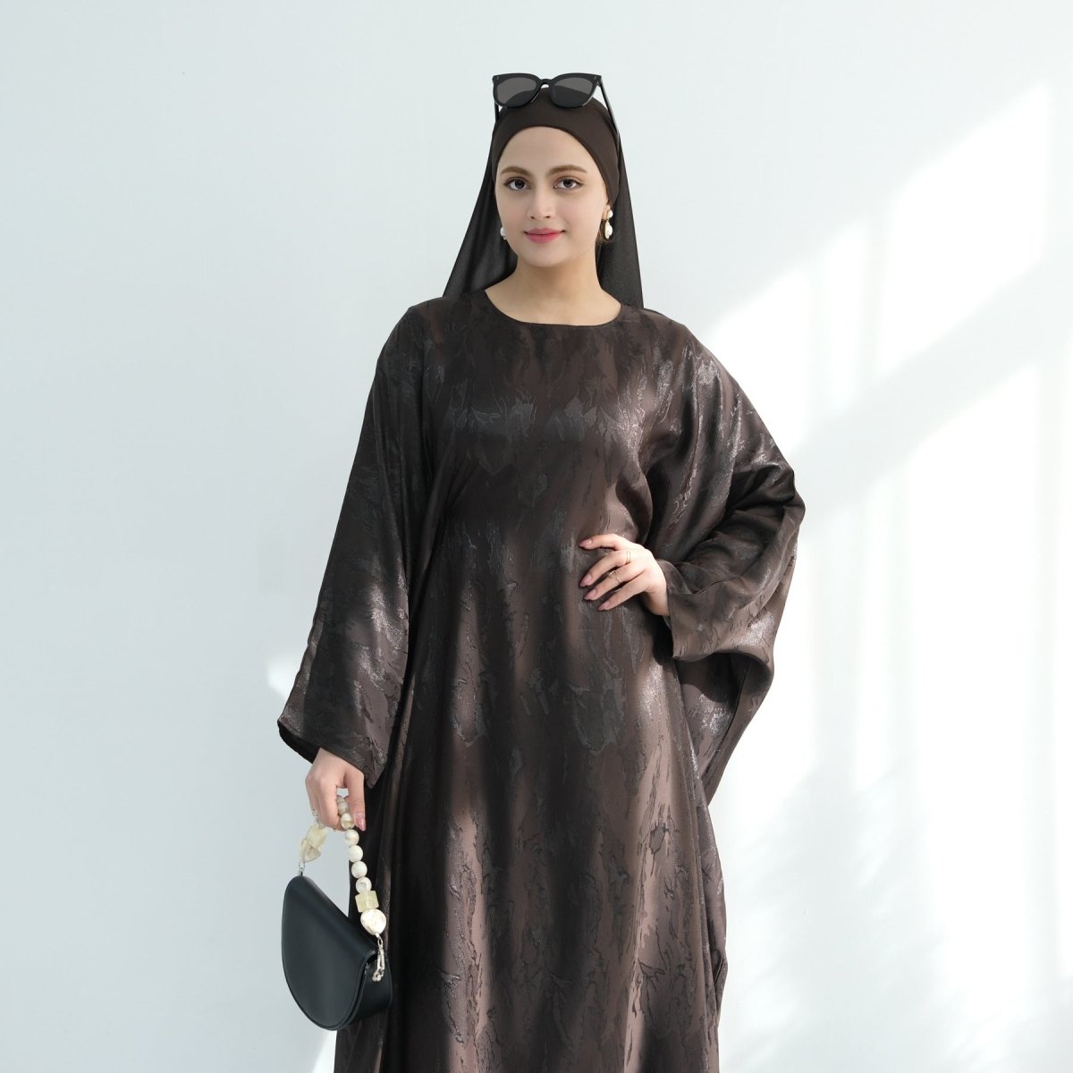 Abaya Maxi Manches Chauve-souris Jacquard (MA447)