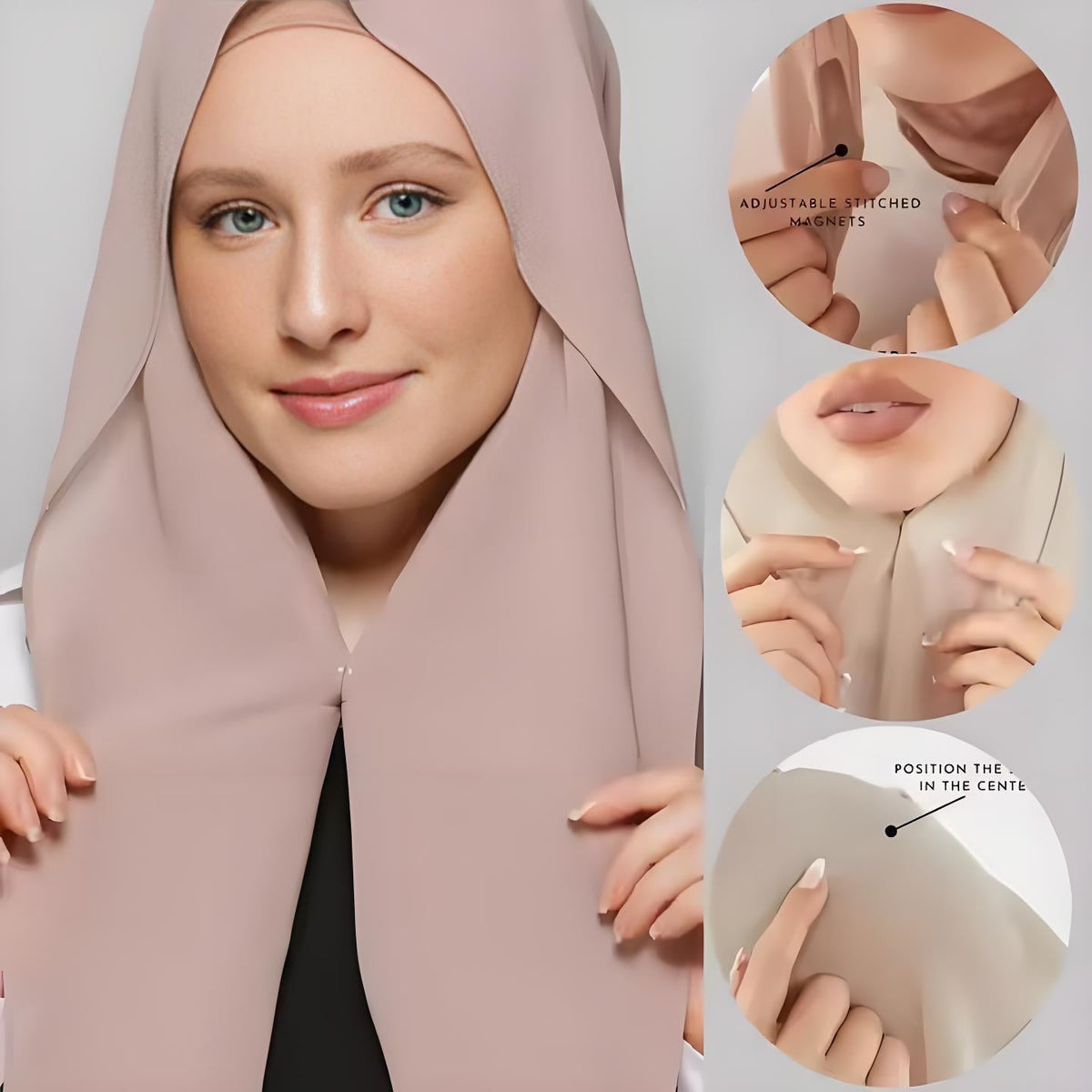 Hijab Instant en Mousseline Magnétique | Foulard Carré Facile à Porter, Antidérapant, avec Fermeture Magnétique (MH152)