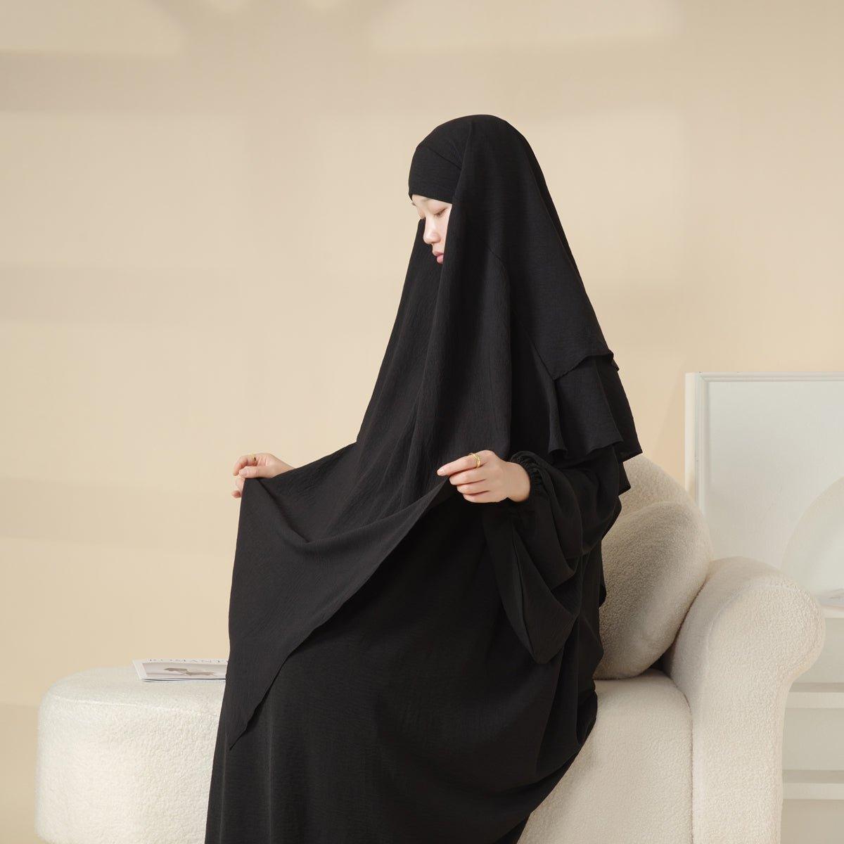 MK011 Superbe Khimar en Crêpe Deux Couches