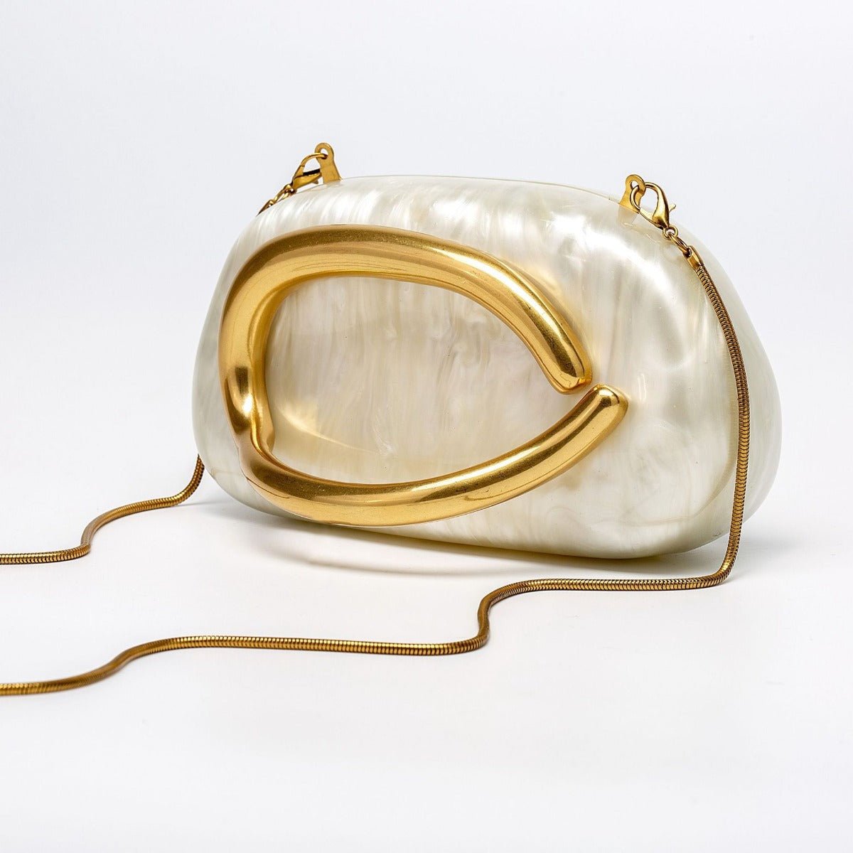 Sac de soirée à anse en acrylique nacré et ton doré - Pochette bandoulière pour mariage et banquet (MAC250)