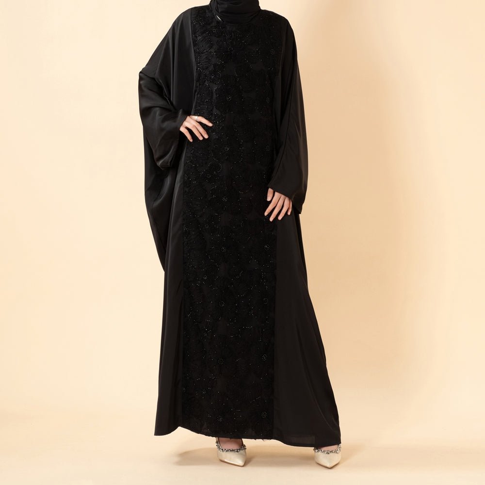 Abaya Chauve-Souris Luxe en Ruban 3D Brodé avec Ceinture Ajustable (MA431)