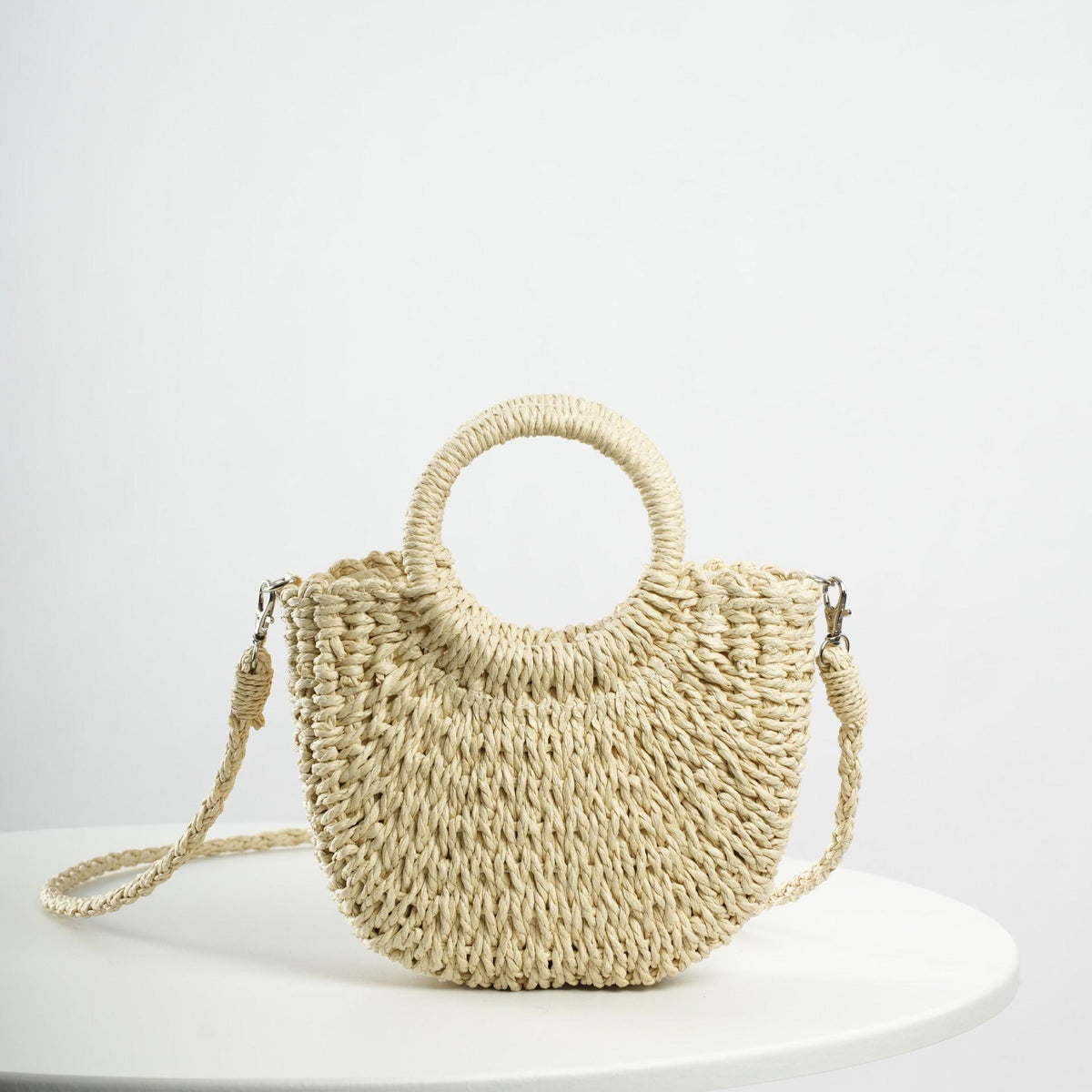 Sac bandoulière double anneau en paille MAC129