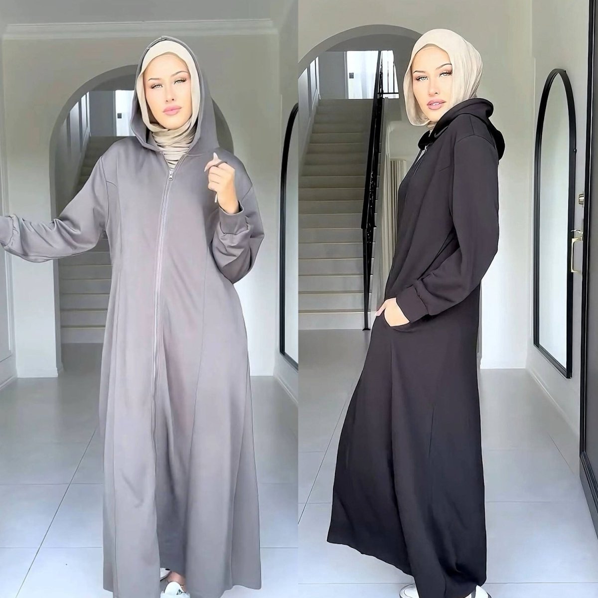 Abaya à capuche zippée avec poches (MA389)