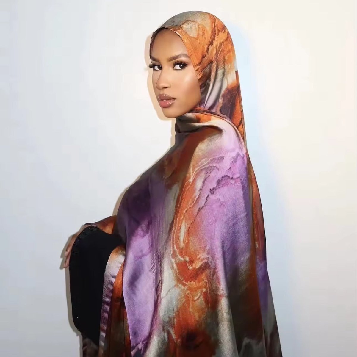 Foulard Hijab en Soie Imprimé Marbre (MH209)