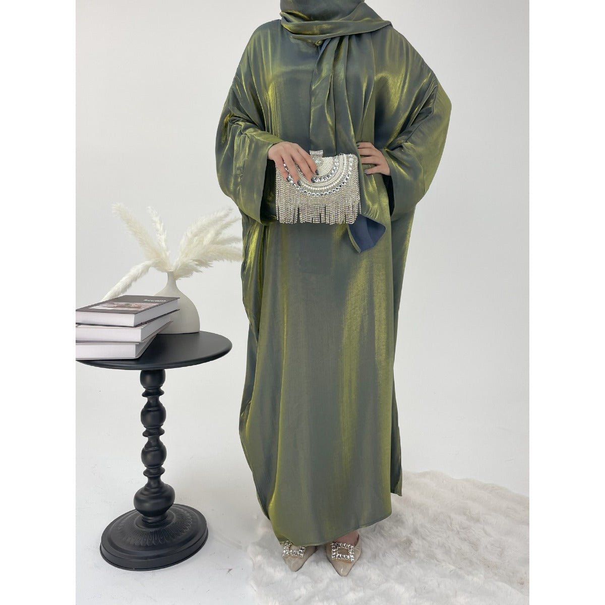 Robe Abaya de Luxe à Manches Bouffantes | Tenue de Soirée Élégante Musulmane, Robe Modeste Brillante (MA245)