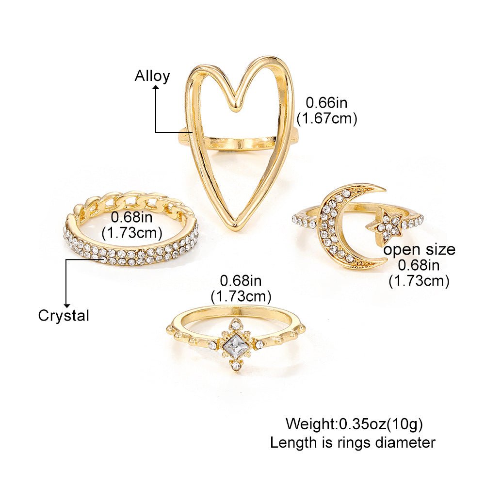 Bague Triangle Love Ajourée Étoile et Lune en Diamants Complets (MAC206)