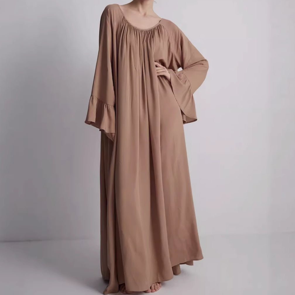Robe Maxi Loungewear Française avec Manchettes à Volants (MA397)