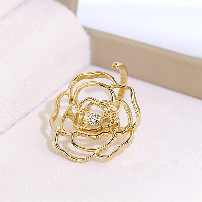 Bague MAC046 Camélia Ajouré Ajustable avec Diamants