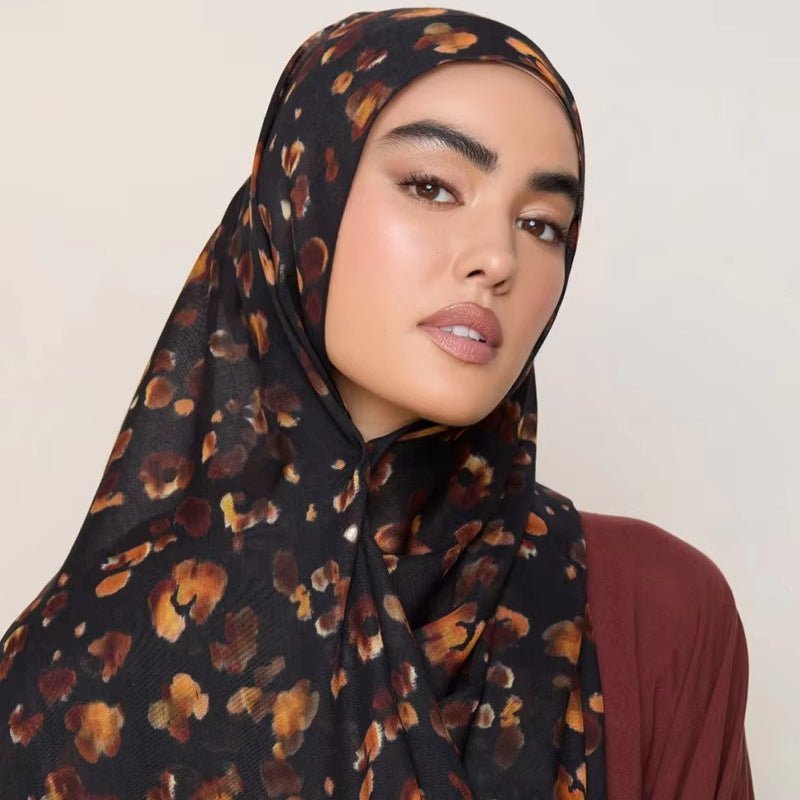 Foulard Hijab Imprimé Floral Respirant et Polyvalent (MH177)