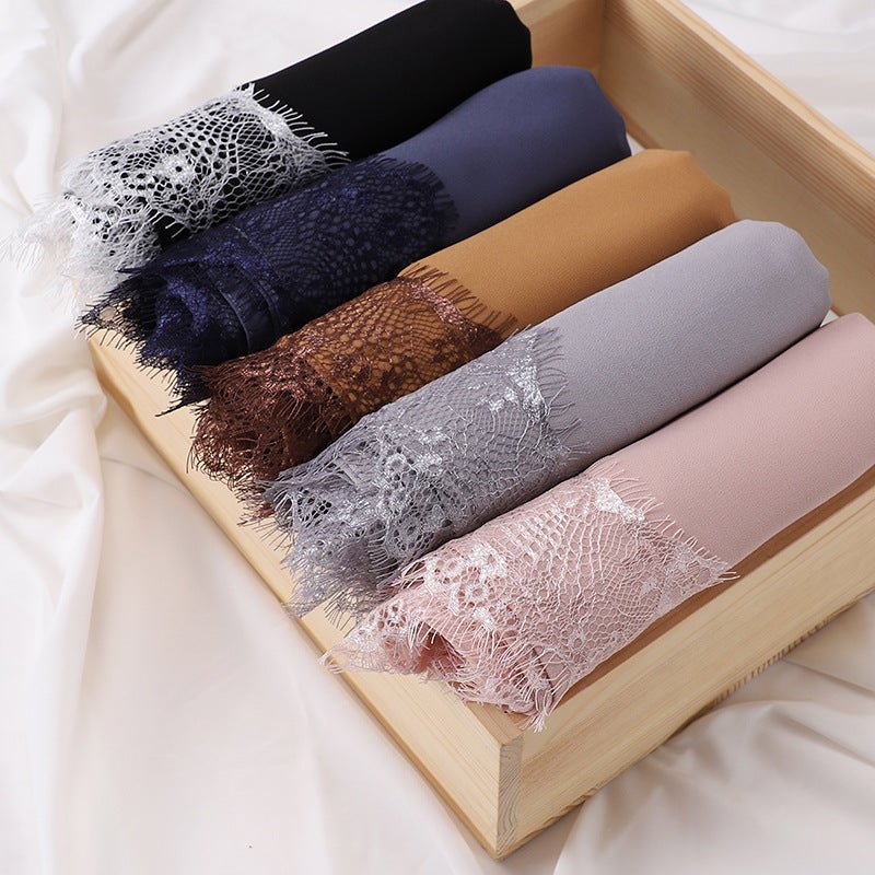 Hijab en mousseline avec perles et bordure en dentelle (MH218)