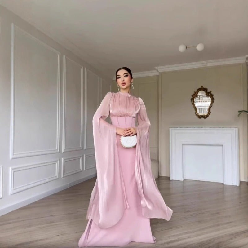 Robe Abaya élégante en satin de soie à manches amples | Robe longue modeste taille haute avec détail de bretelle dos (MA295)