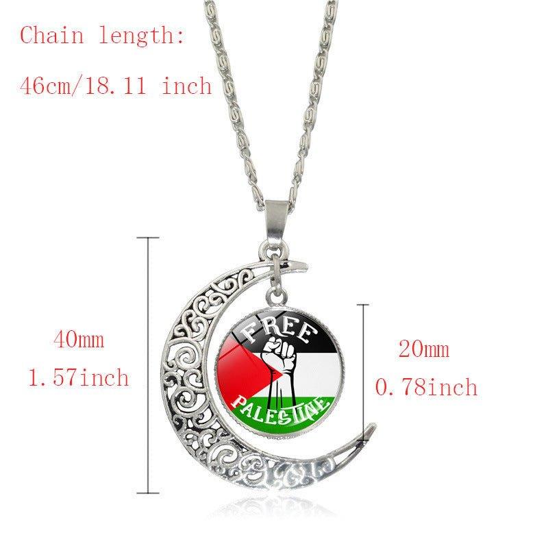 MAC077 Collier pendentif Lune évidée en argent, keffiyeh polyvalent pour femme