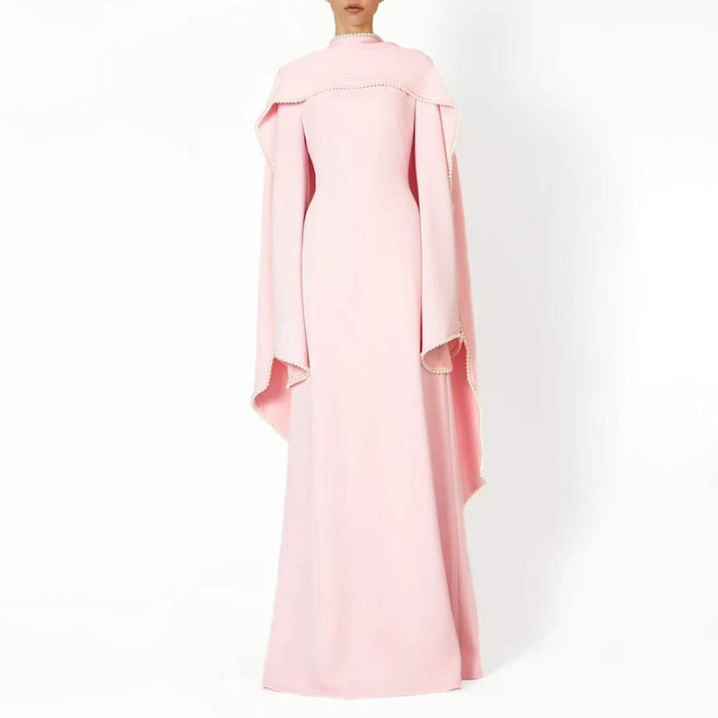 Robe de soirée élégante à manches cape ornée de perles (MA400)