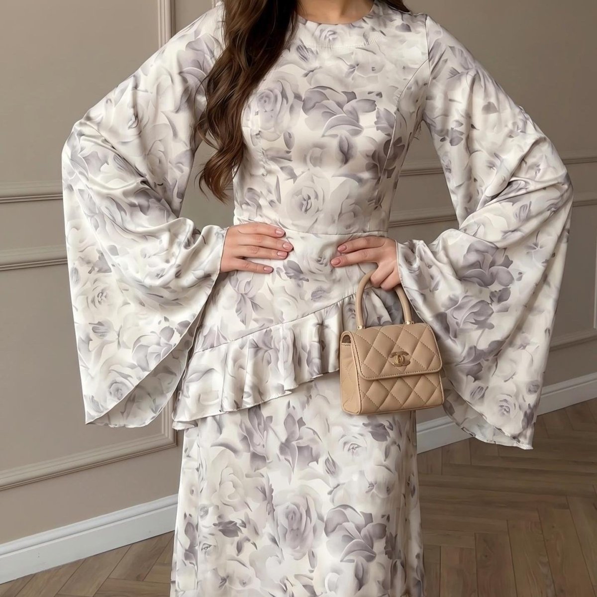 Robe Maxi en Satin Floral (MS444)