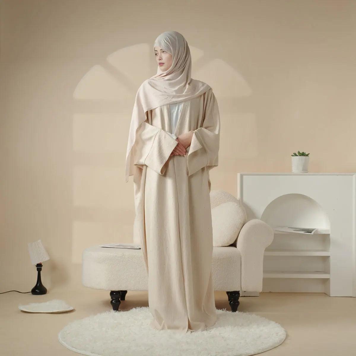Abaya ouverte en tissu ondulé scintillant à manches larges fendues (MOA027)