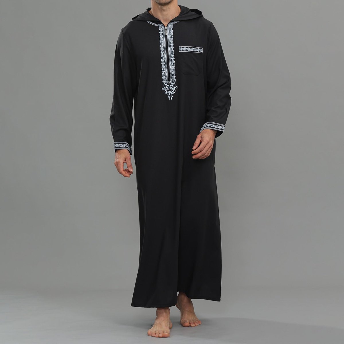 Thobe brodé à capuche pour homme avec poches (MT037)