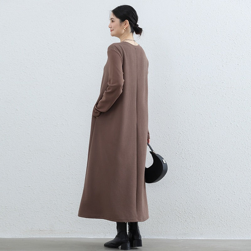 Robe Maxi Trapèze Élégante à Col Rond - Abaya Unie Modeste avec Poches (MA310)