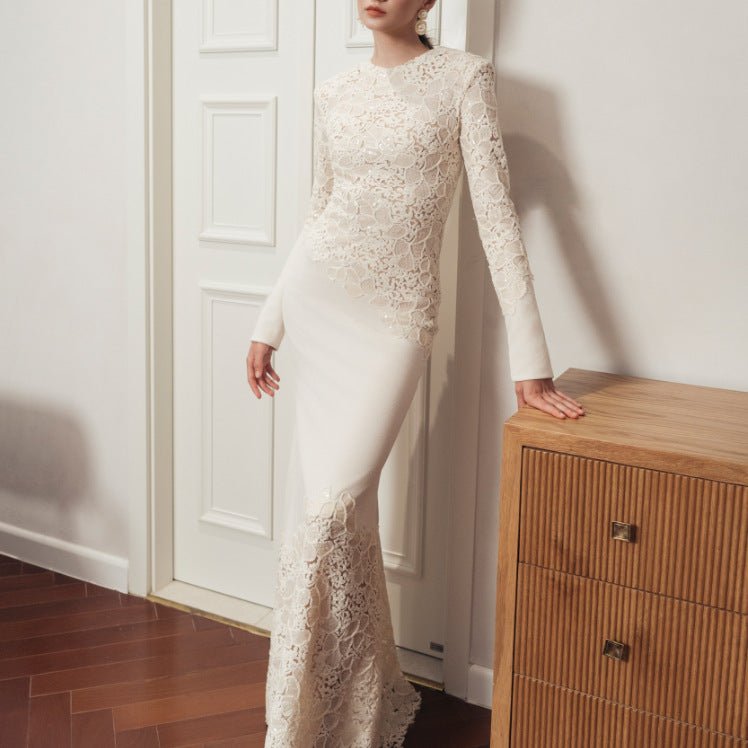 Robe Sirène Brodée en Dentelle | Robe Longue Fishtail Vintage et Élégante (MS215)