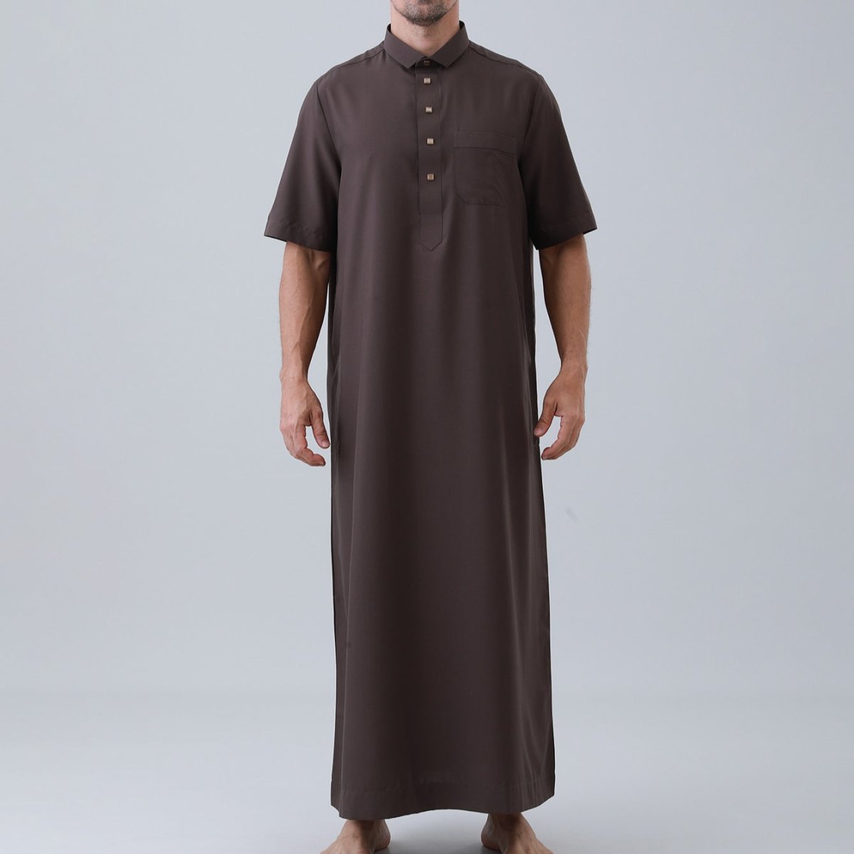 Thobe uni pour homme avec patte de boutonnage (MT038)