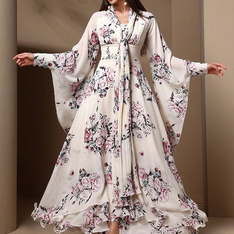 Robe Kimono en Mousseline à Imprimé Floral (MS371)