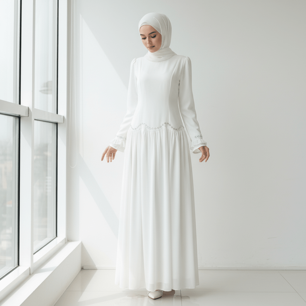 Robe avec chaîne de taille en cristal et manchettes à volants (MS306)