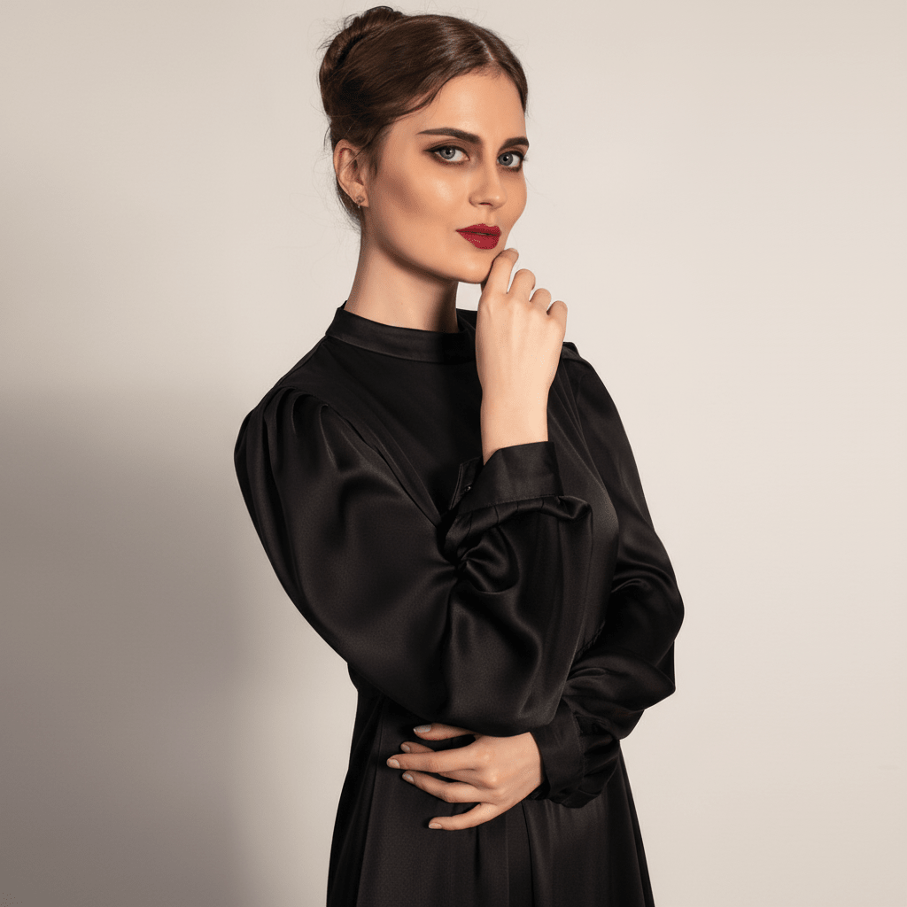 Robe Longue Satinée Manches Lanterne Pièce d'Archive - MP017 (Taille S Uniquement)