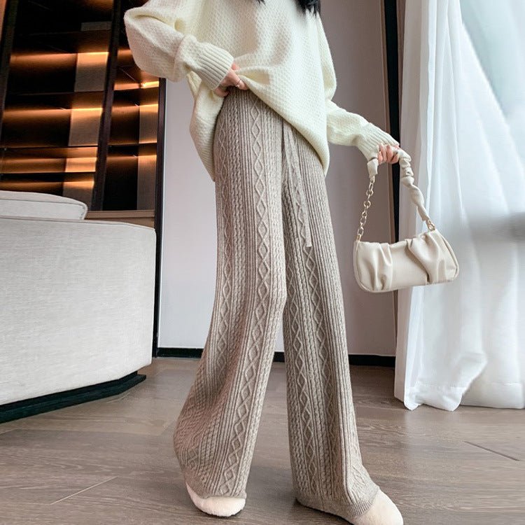 Pantalon Large en Tricot Torsadé | Pantalon d'Intérieur Taille Haute à Cordon de Serrage (MS183)