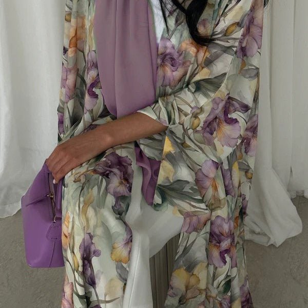 Ensemble Abaya à Imprimé Floral Aquarelle (MOA257)