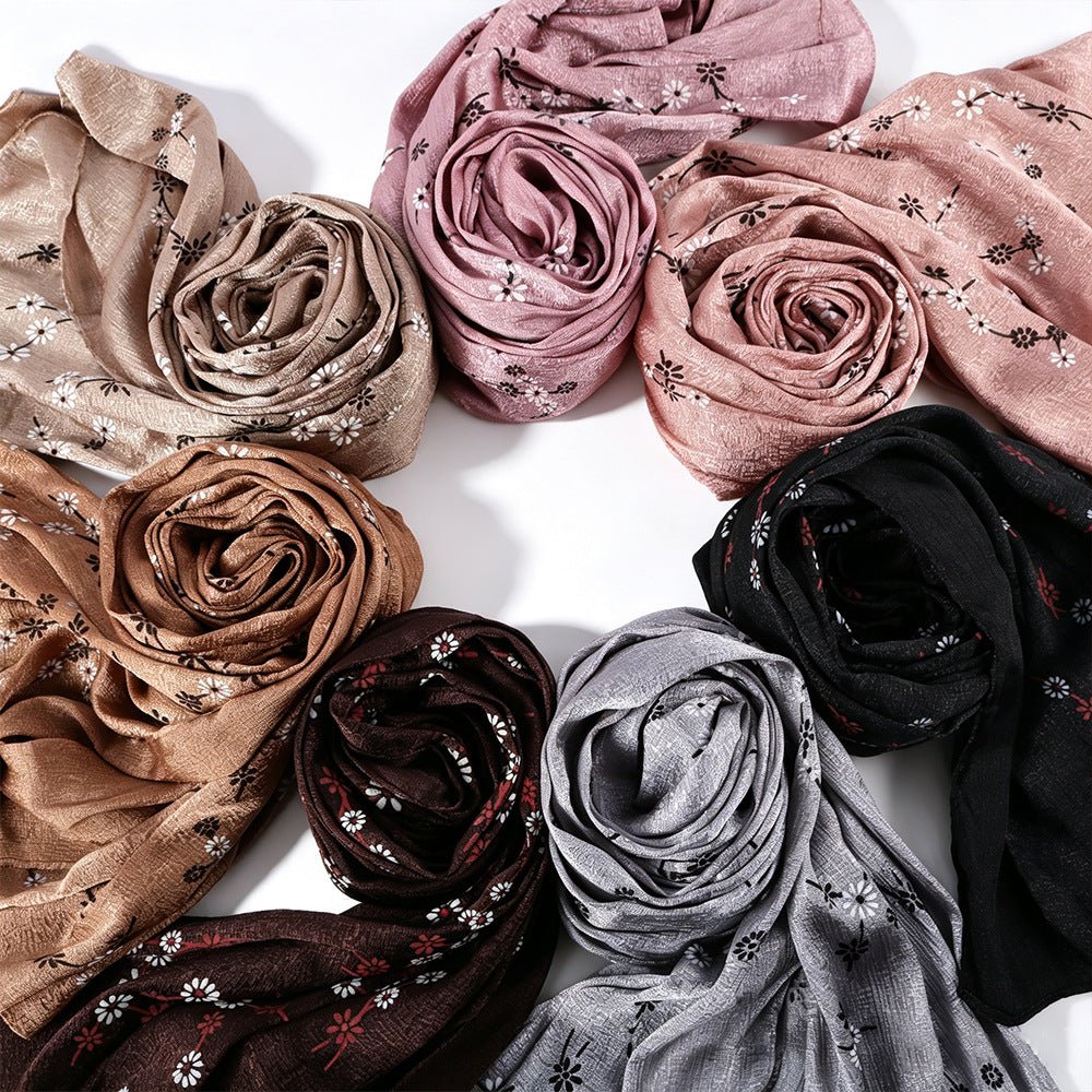 Foulard Hijab Imprimé Fleurs de Marguerite Scintillant (MH245)