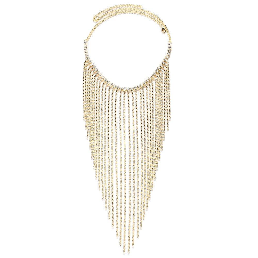 MAC117 Voile long à franges avec chaîne de strass