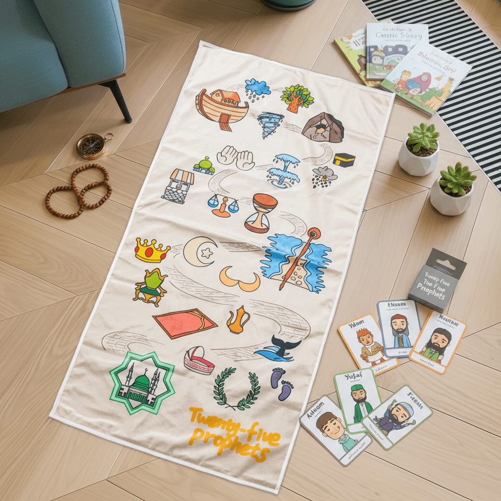 Tapis de Prière Interactif pour Enfants | Tapis de Prière Islamique Illustré pour Enfants Musulmans (MR084)