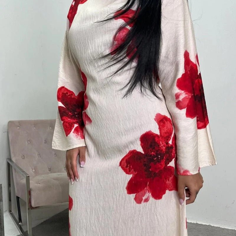 Robe Abaya Maxi à Manches Cloche Imprimé Floral (MA214)