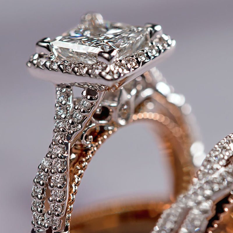 Bague de fiançailles de luxe MAC175 en zircon étincelant, or rose
